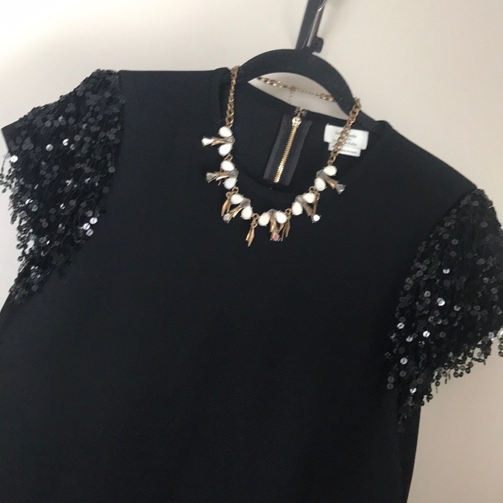 Sold Kate Spade black sequin fringe sleeve blouse - Picture 2 of 6